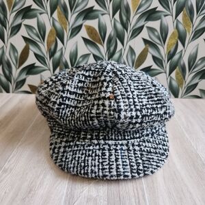 Black White Tweed Newsboy Hat Brimmed Cabbie Cap Donegal Speckle 22" Elastic